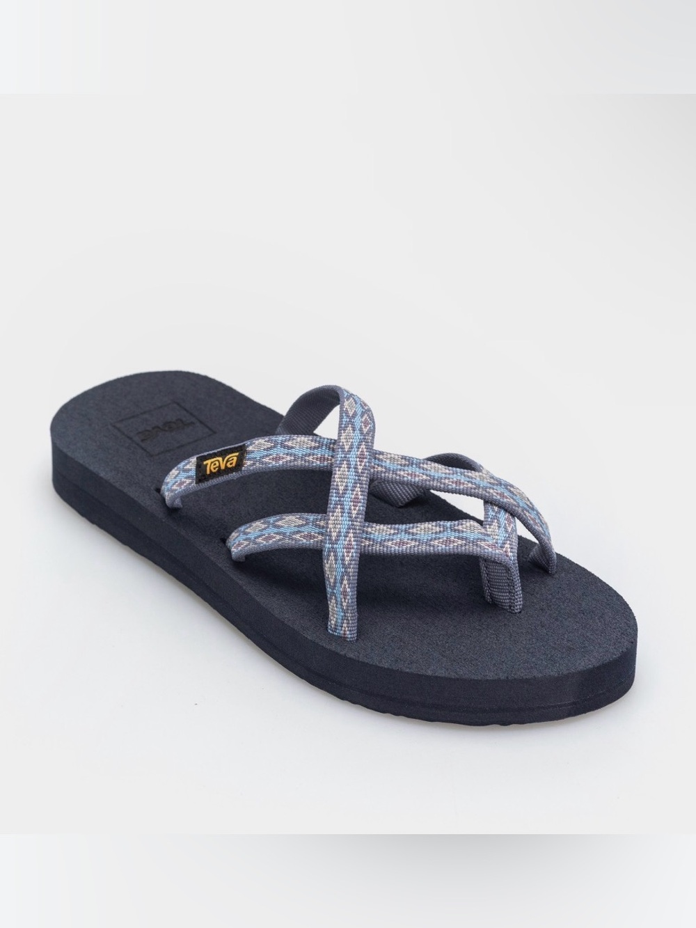 Teva Kids Navy Footbed Flip Flops with Blue Patterned Straps
